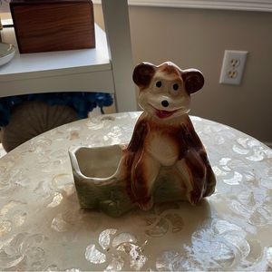 vintage antique brown bear plant holder